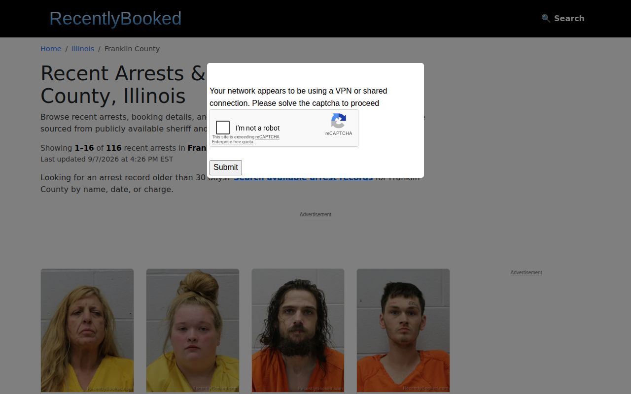 Unofficial Franklin County recent arrest listing with secondary update information