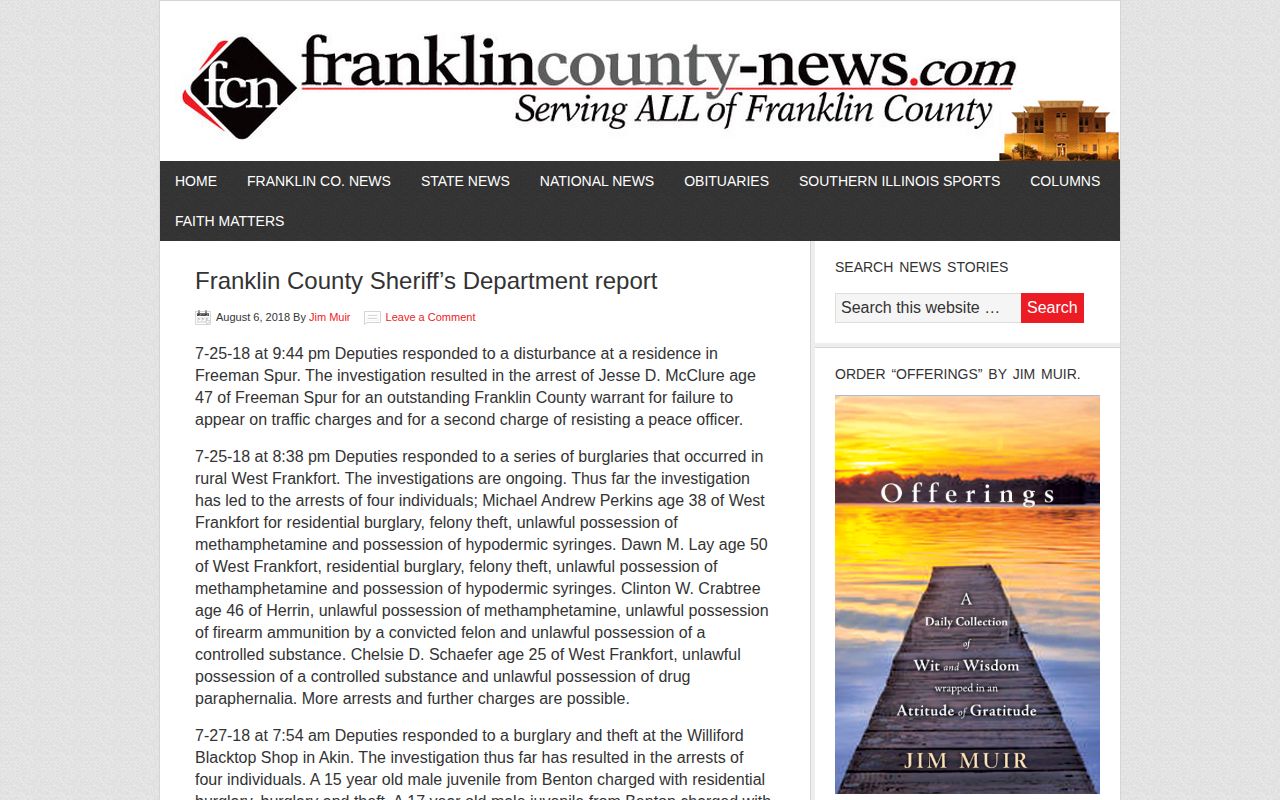 Dated Franklin County sheriff report in a secondary news archive